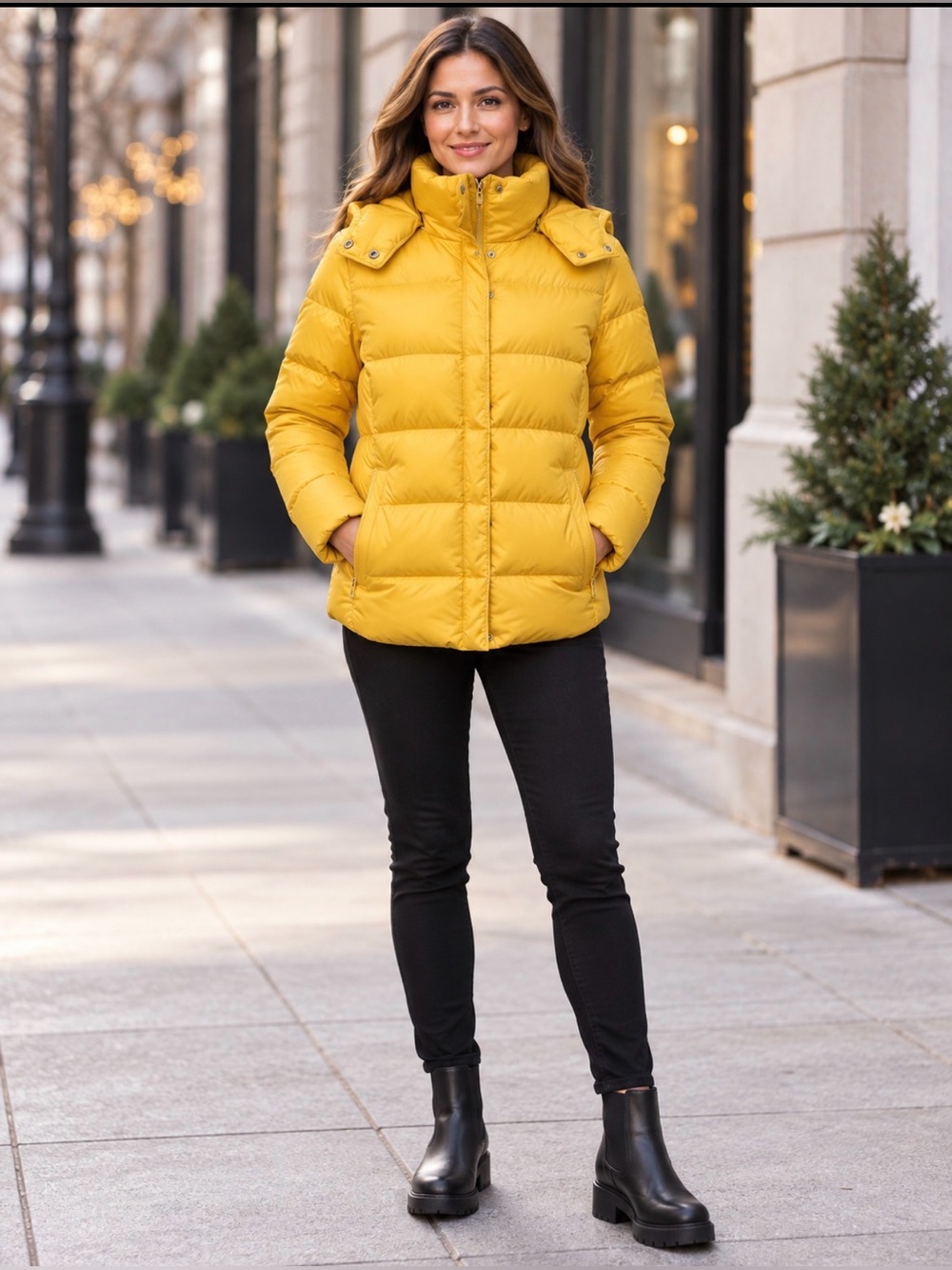 J. Crew Bright Yellow Down hoodie Jacket size medium